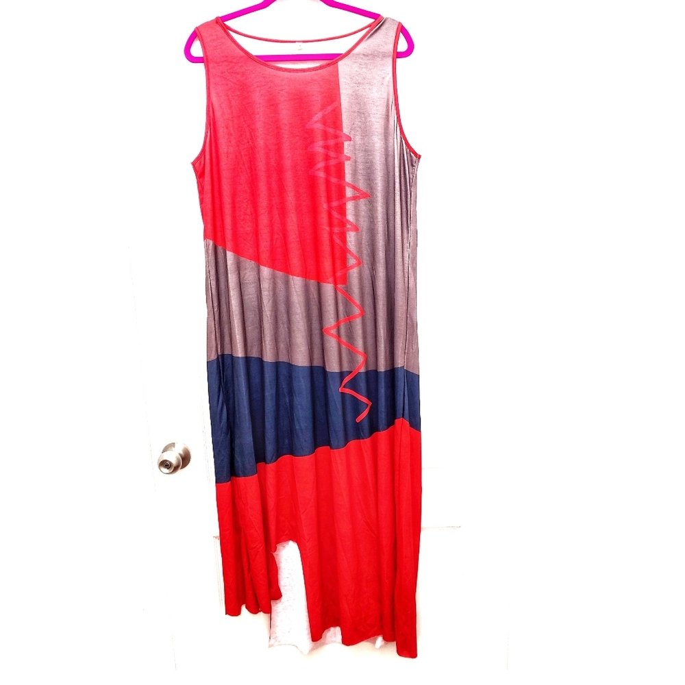 ``D25471 NNT Casual Red & Black Block Tunic Maxi Dress